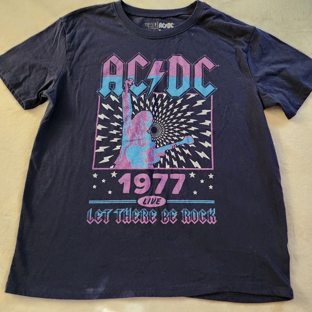 Time And Tru AC/DC Tshirt With Sparkly Graphics Size Medium
